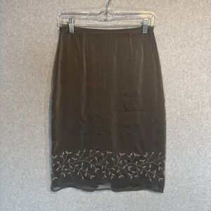 Express World Brand Skirt Grey Chiffon Lined Beaded Pencil Vintage Size 5/6‎